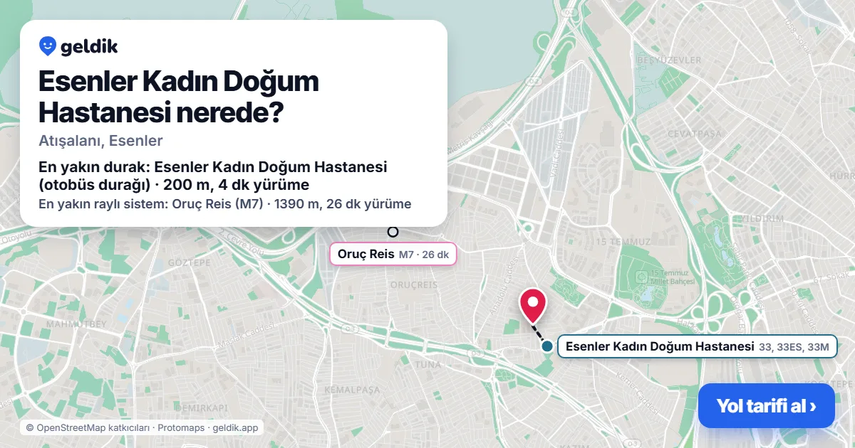 Esenler Kadın Doğum Hastanesi nerede: haritada konumu ve en yakın duraklar, yürüme süreleriyle