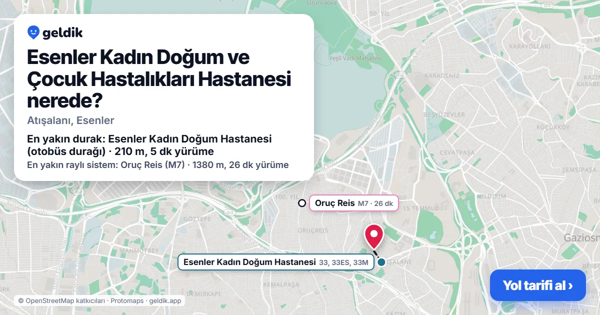 Esenler Kadın Doğum ve Çocuk Hastalıkları Hastanesi nerede: haritada konumu ve en yakın duraklar, yürüme süreleriyle