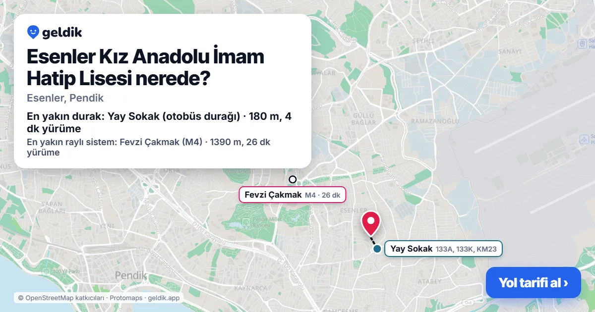 Esenler Kız Anadolu İmam Hatip Lisesi nerede: haritada konumu ve en yakın duraklar, yürüme süreleriyle