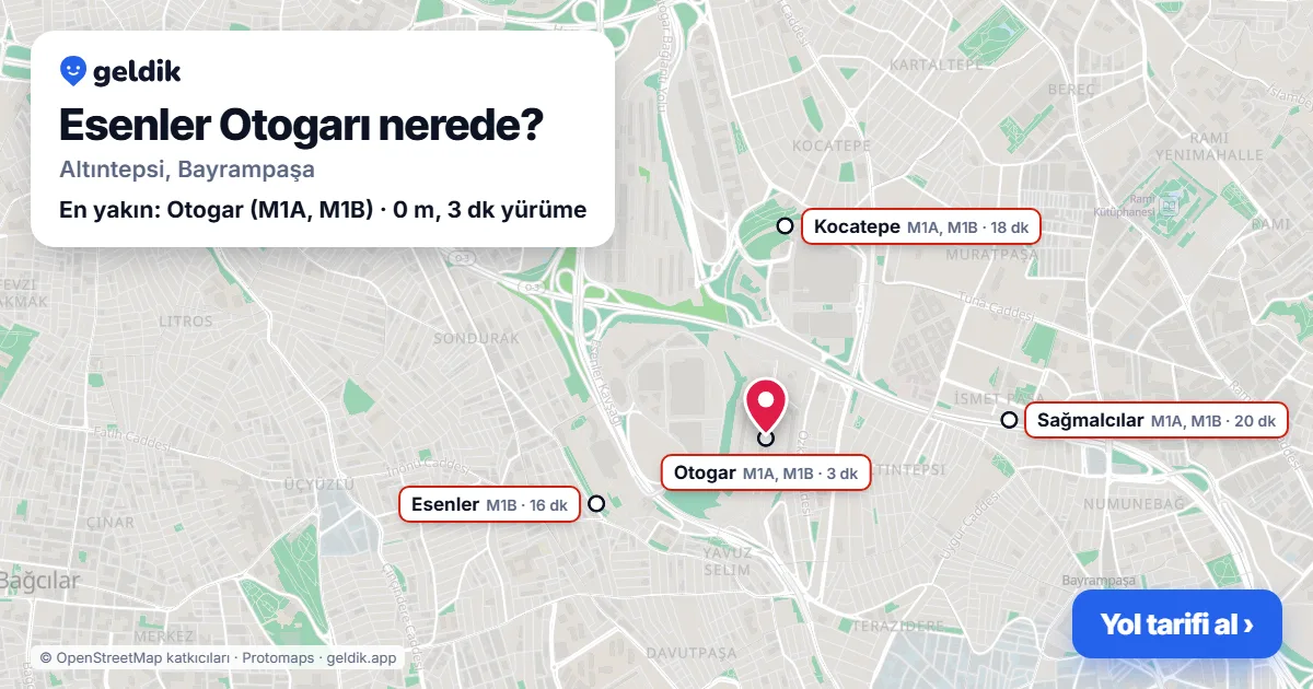Where is Esenler Bus Terminal: map with its location and the nearest stops, with walking times