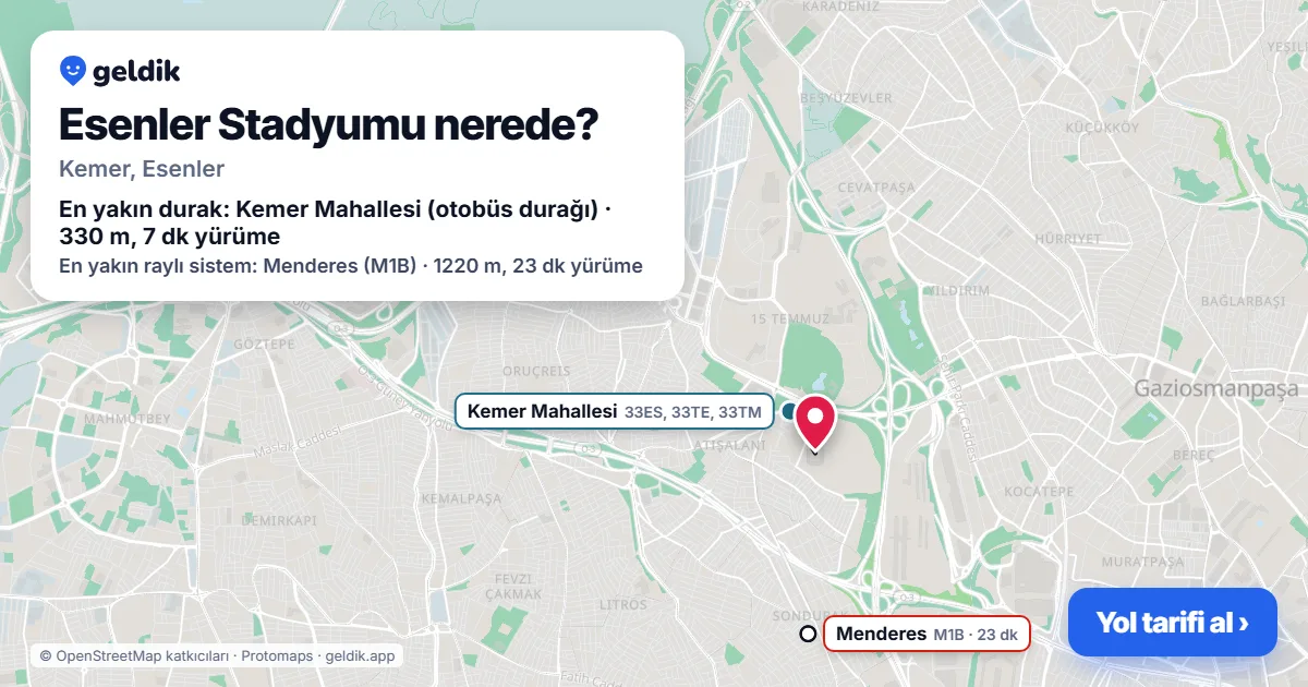 Where is Esenler Stadyumu: map with its location and the nearest stops, with walking times