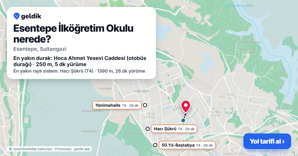 Esentepe İlköğretim Okulu nerede: haritada konumu ve en yakın duraklar, yürüme süreleriyle