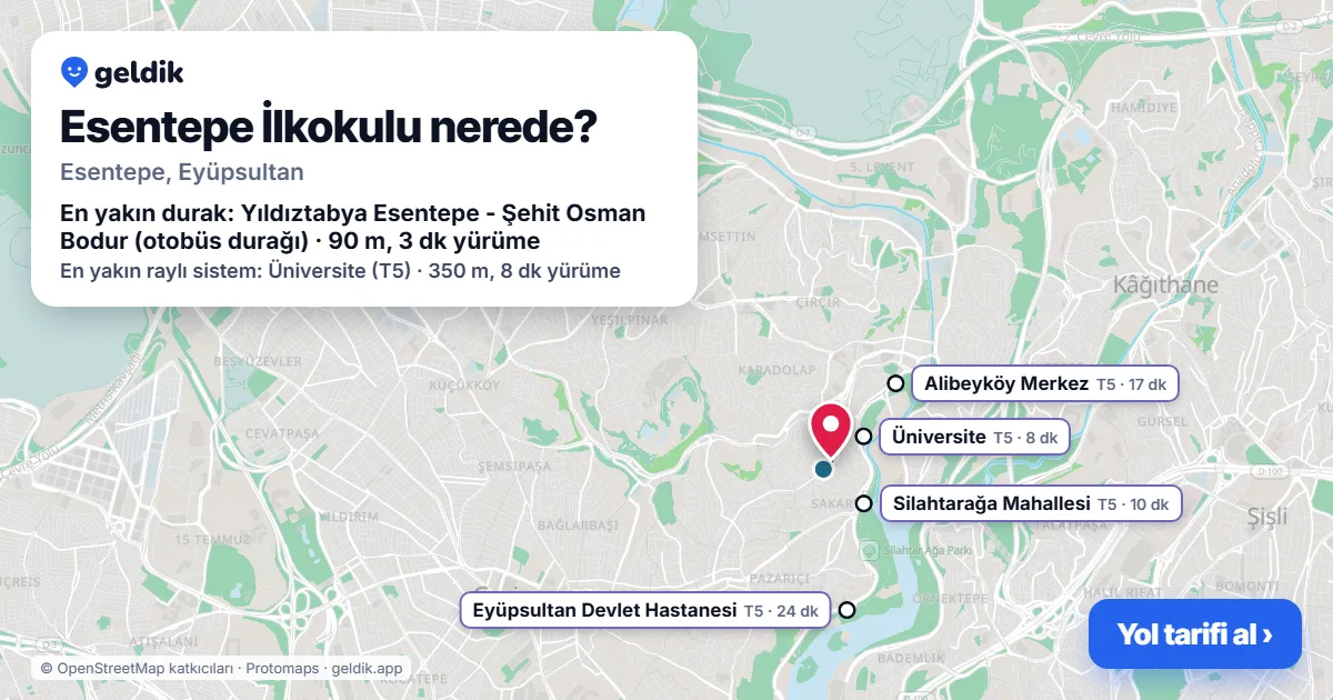 Where is Esentepe İlkokulu: map with its location and the nearest stops, with walking times