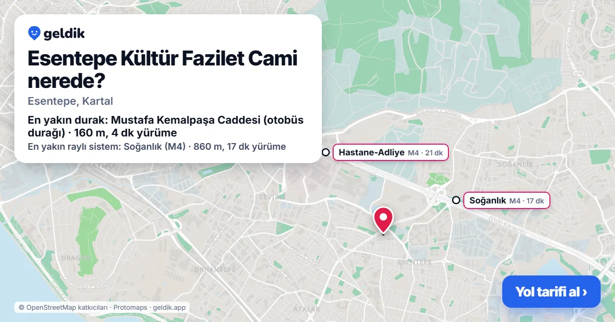 Esentepe Kültür Fazilet Cami nerede: haritada konumu ve en yakın duraklar, yürüme süreleriyle
