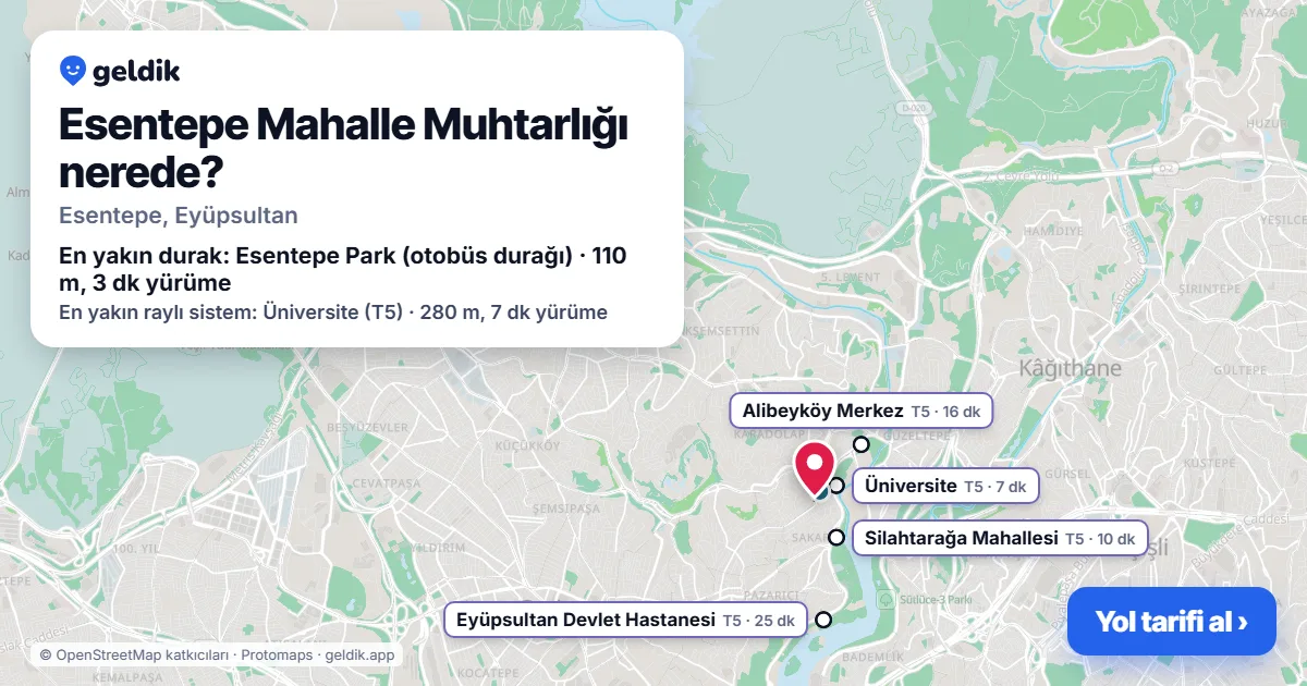 Esentepe Mahalle Muhtarlığı nerede: haritada konumu ve en yakın duraklar, yürüme süreleriyle