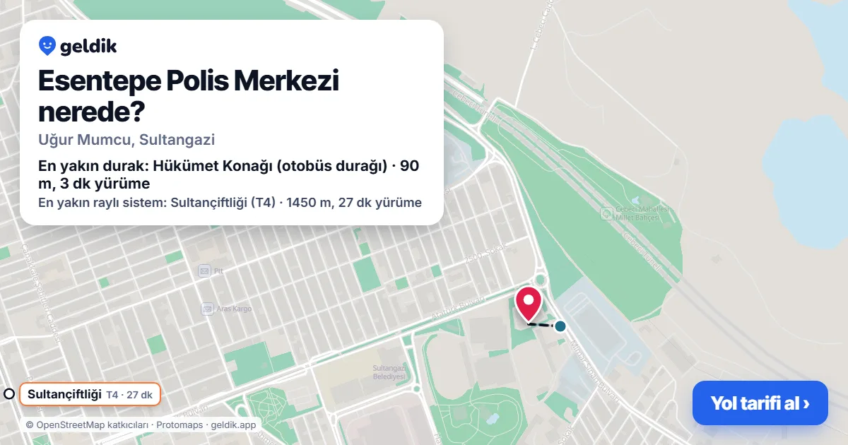 Esentepe Polis Merkezi nerede: haritada konumu ve en yakın duraklar, yürüme süreleriyle
