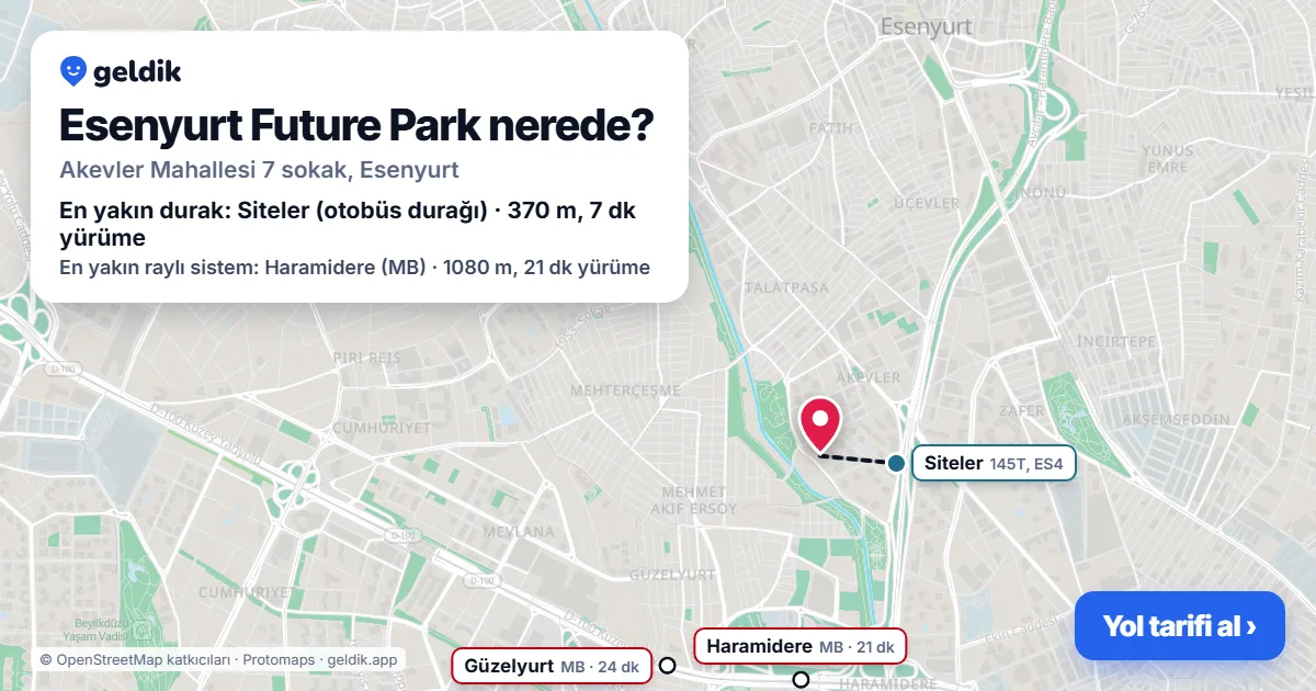 Esenyurt Future Park nerede: haritada konumu ve en yakın duraklar, yürüme süreleriyle