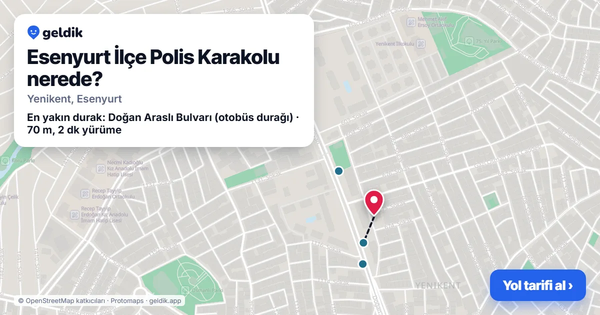Esenyurt İlçe Polis Karakolu nerede: haritada konumu ve en yakın duraklar, yürüme süreleriyle
