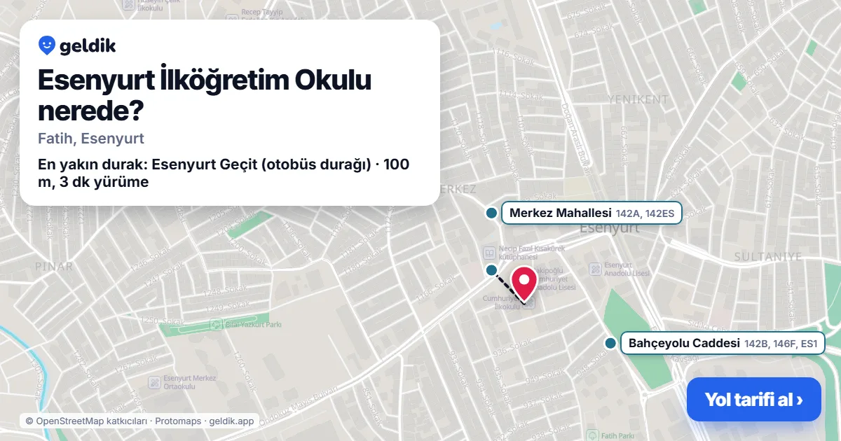 Esenyurt İlköğretim Okulu nerede: haritada konumu ve en yakın duraklar, yürüme süreleriyle