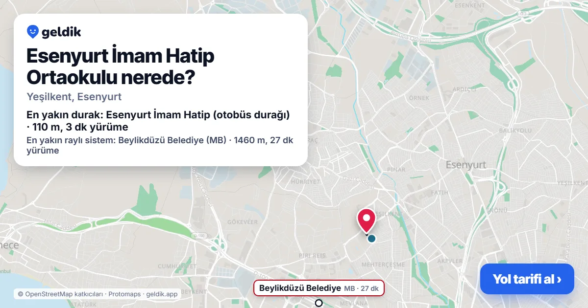 Where is Esenyurt İmam Hatip Ortaokulu: map with its location and the nearest stops, with walking times
