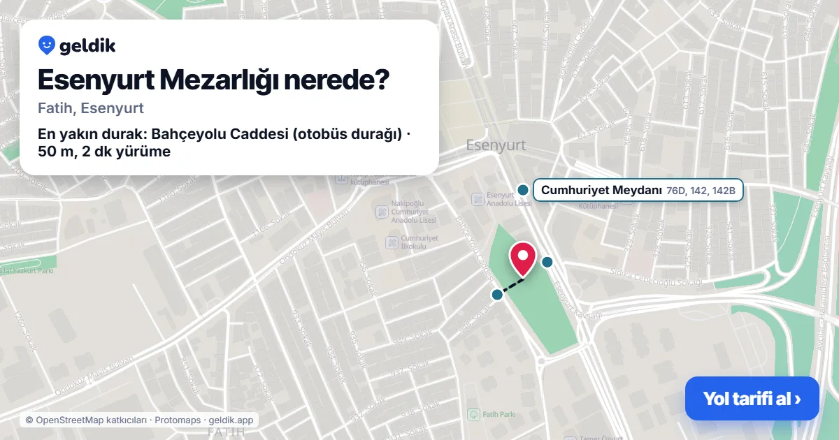Where is Esenyurt Mezarlığı: map with its location and the nearest stops, with walking times