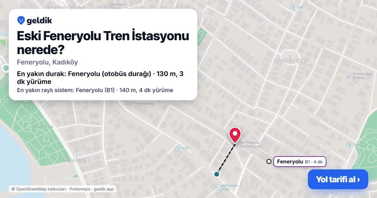 Where is Eski Feneryolu Tren İstasyonu: map with its location and the nearest stops, with walking times
