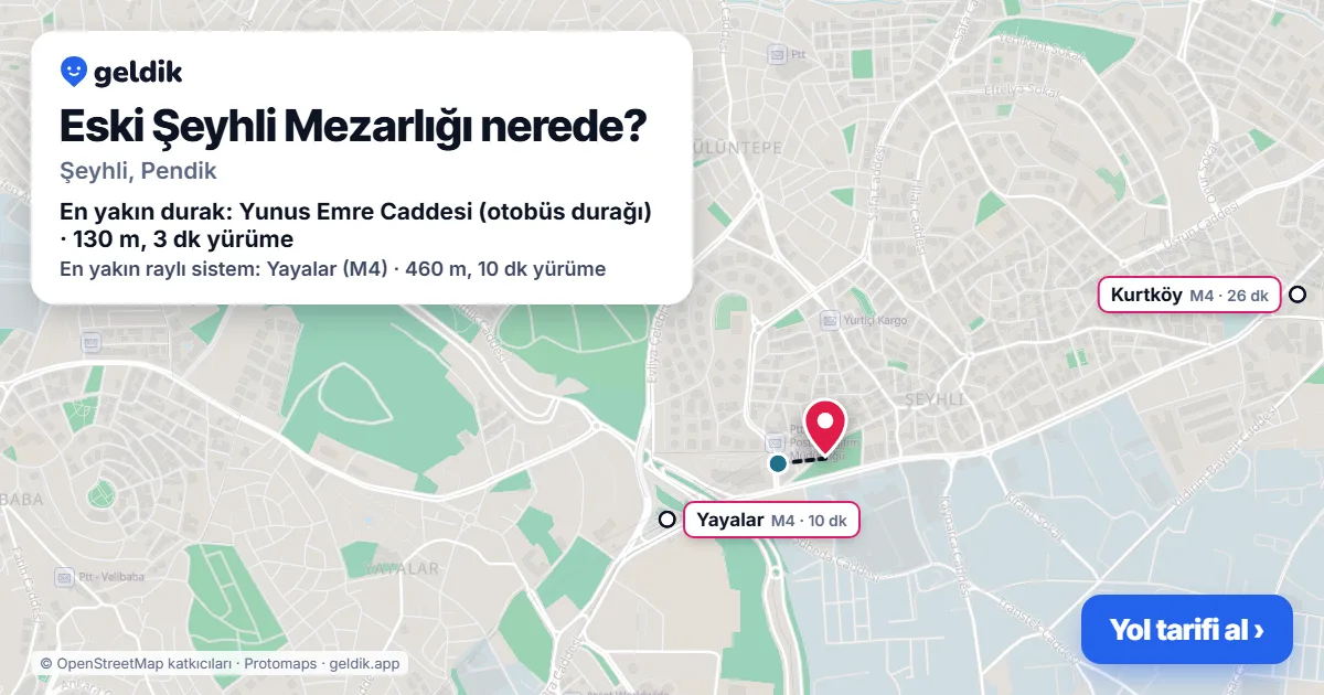 Eski Şeyhli Mezarlığı nerede: haritada konumu ve en yakın duraklar, yürüme süreleriyle