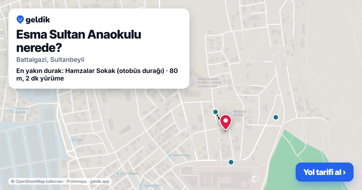 Where is Esma Sultan Anaokulu: map with its location and the nearest stops, with walking times