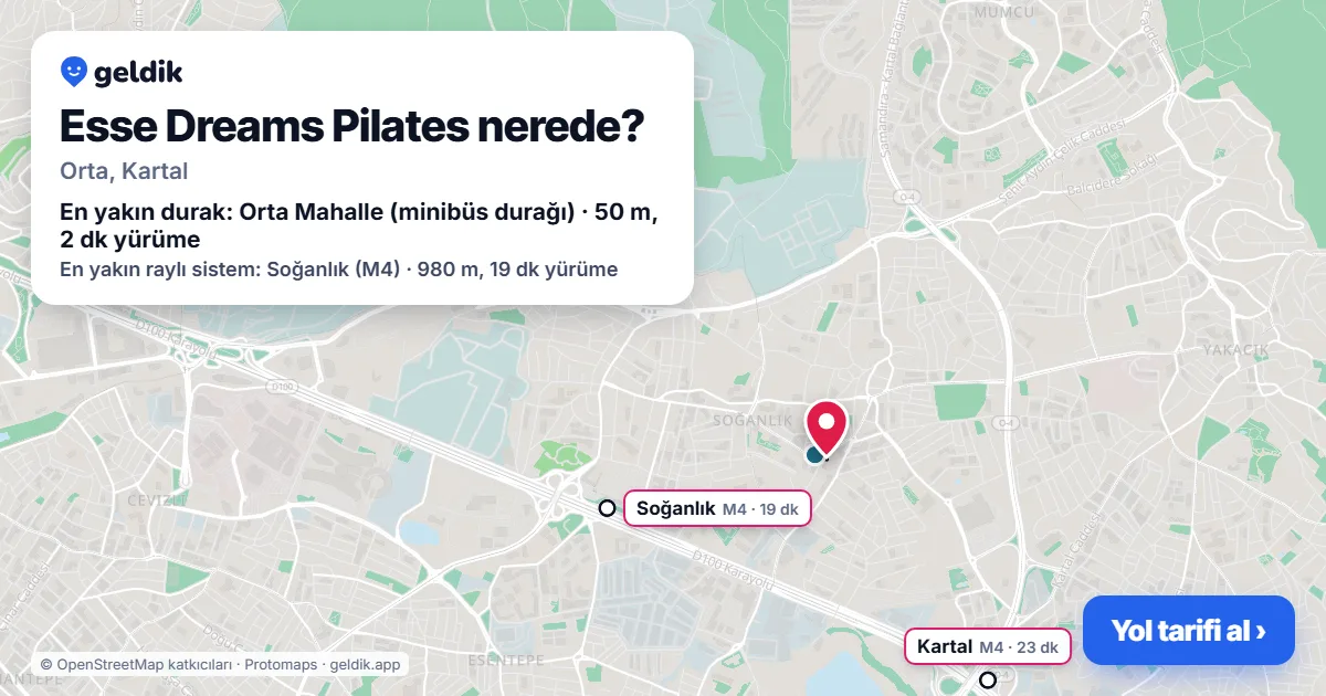 Esse Dreams Pilates nerede: haritada konumu ve en yakın duraklar, yürüme süreleriyle