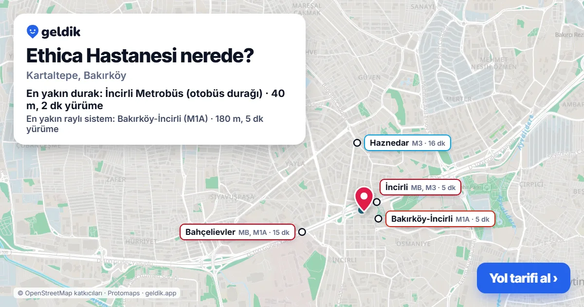 Where is Ethica Hastanesi: map with its location and the nearest stops, with walking times