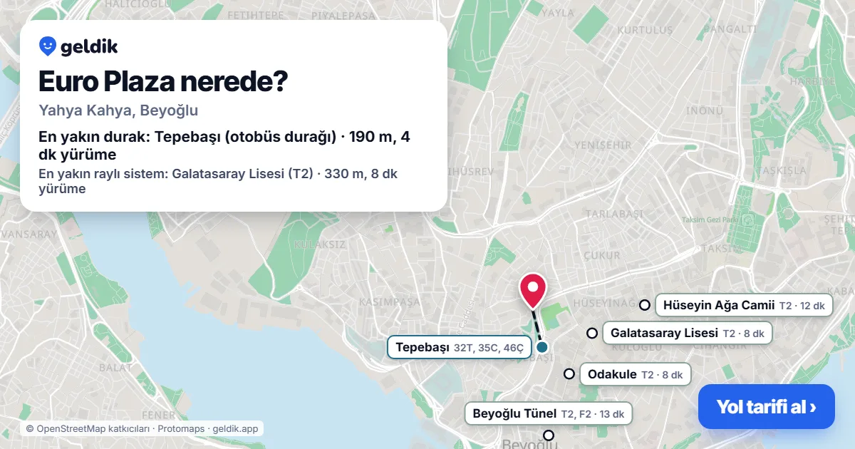 Euro Plaza nerede: haritada konumu ve en yakın duraklar, yürüme süreleriyle
