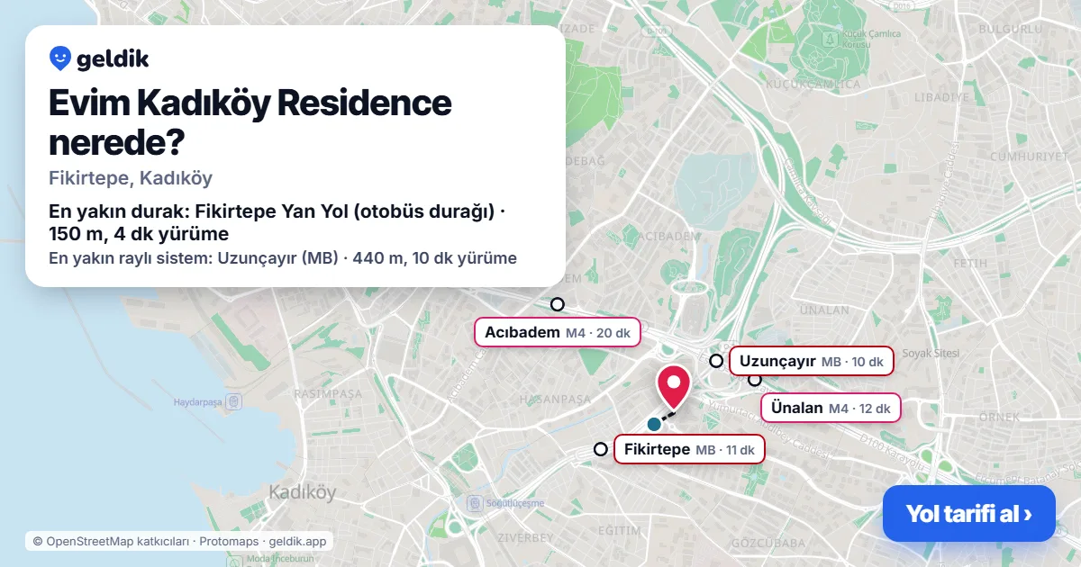 Evim Kadıköy Residence nerede: haritada konumu ve en yakın duraklar, yürüme süreleriyle