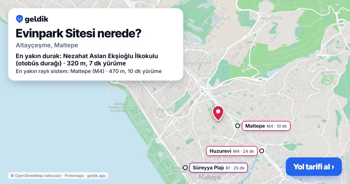 Where is Evinpark Sitesi: map with its location and the nearest stops, with walking times