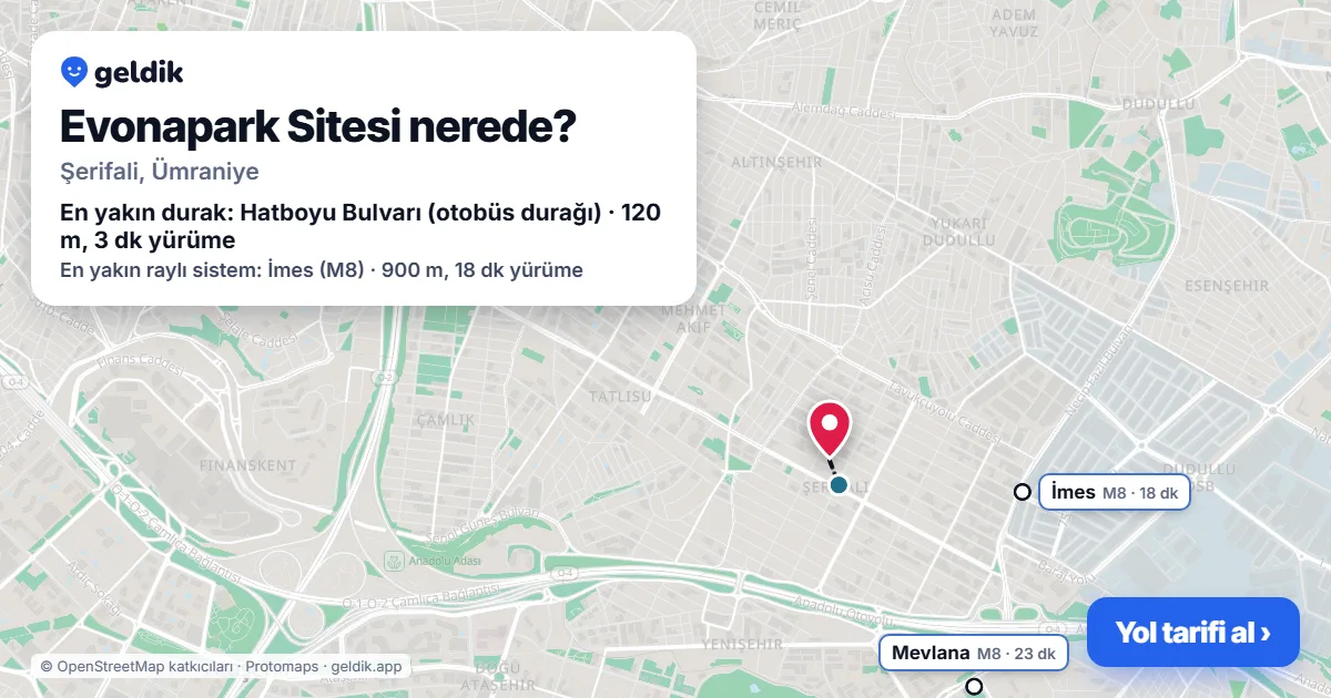Evonapark Sitesi nerede: haritada konumu ve en yakın duraklar, yürüme süreleriyle
