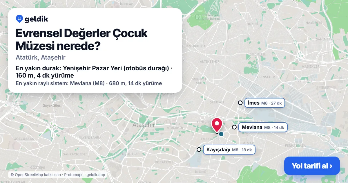 Evrensel Değerler Çocuk Müzesi nerede: haritada konumu ve en yakın duraklar, yürüme süreleriyle