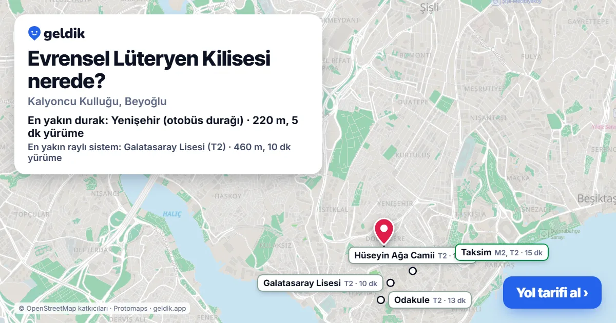 Evrensel Lüteryen Kilisesi nerede: haritada konumu ve en yakın duraklar, yürüme süreleriyle