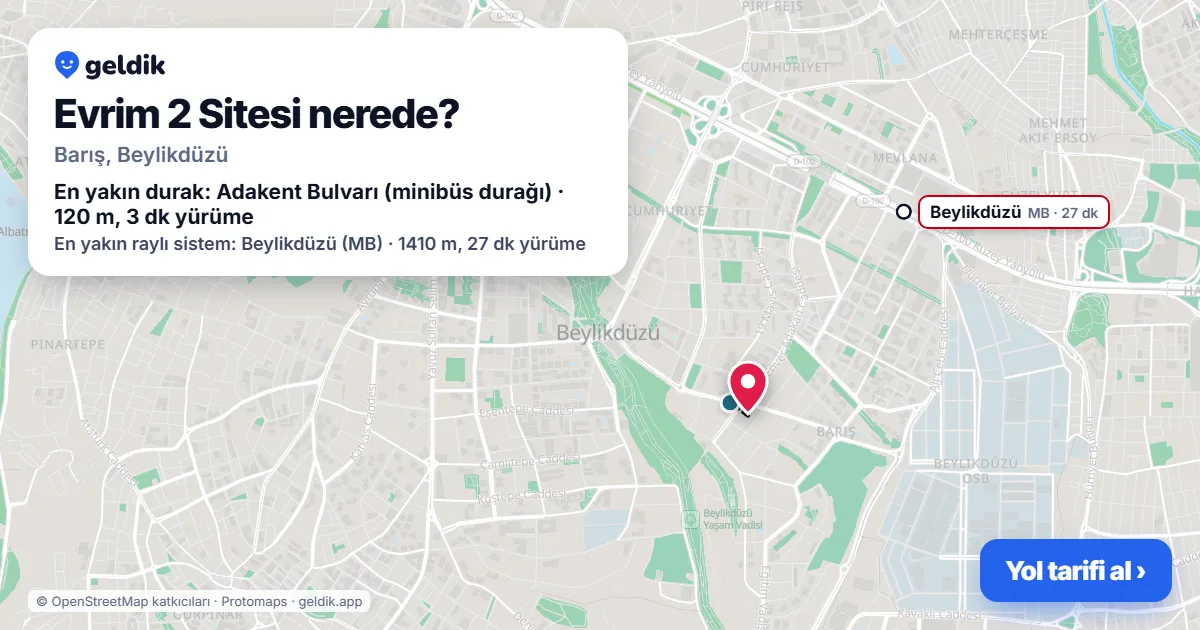 Where is Evrim 2 Sitesi: map with its location and the nearest stops, with walking times