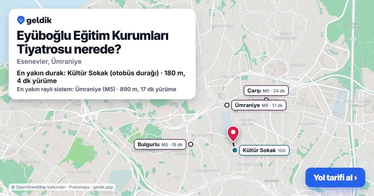 Eyüboğlu Eğitim Kurumları Tiyatrosu nerede: haritada konumu ve en yakın duraklar, yürüme süreleriyle