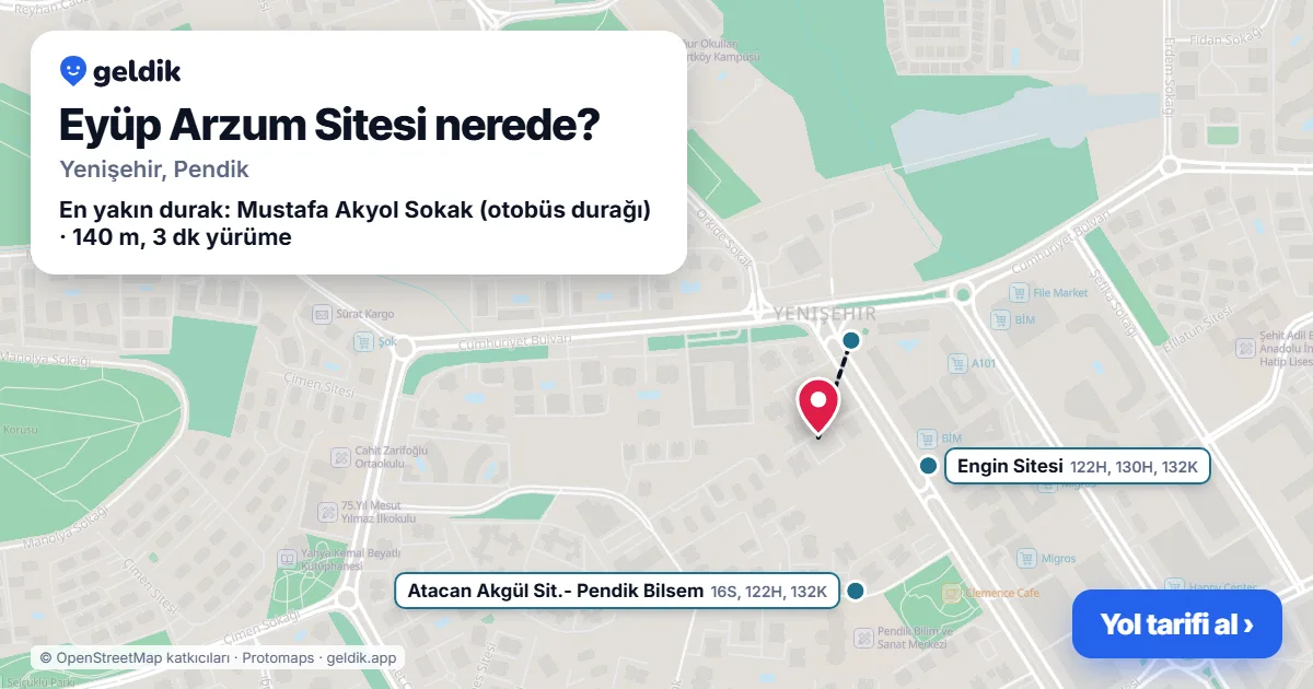 Eyüp Arzum Sitesi nerede: haritada konumu ve en yakın duraklar, yürüme süreleriyle