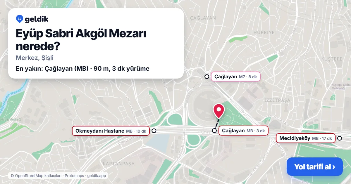 Where is Eyüp Sabri Akgöl Tomb: map with its location and the nearest stops, with walking times