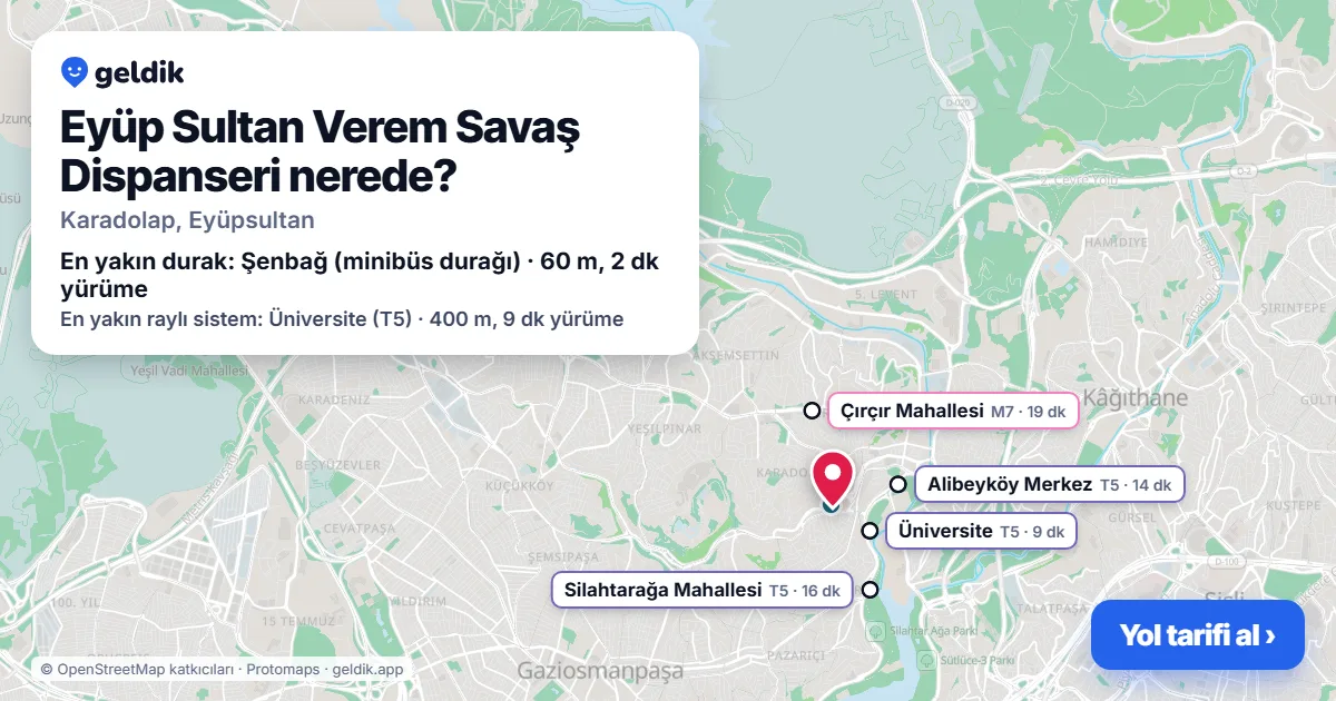 Eyüp Sultan Verem Savaş Dispanseri nerede: haritada konumu ve en yakın duraklar, yürüme süreleriyle