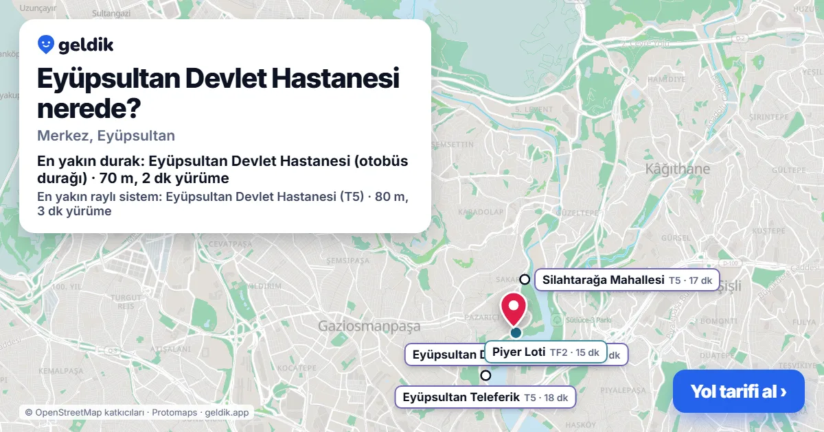 Eyüpsultan Devlet Hastanesi nerede: haritada konumu ve en yakın duraklar, yürüme süreleriyle