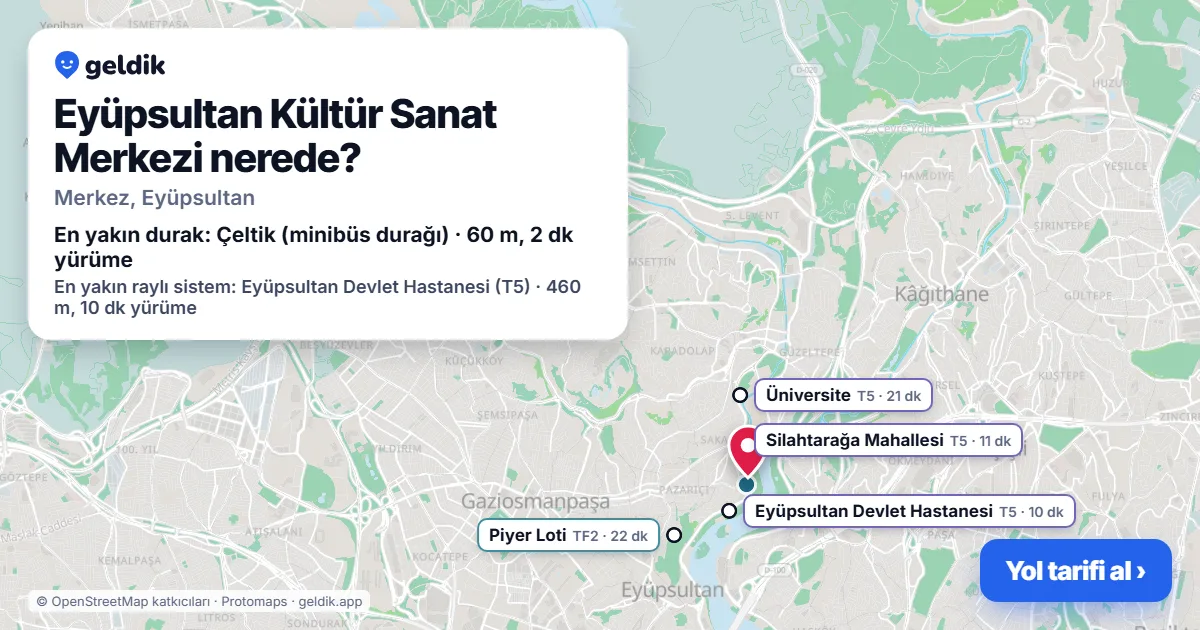 Eyüpsultan Kültür Sanat Merkezi nerede: haritada konumu ve en yakın duraklar, yürüme süreleriyle