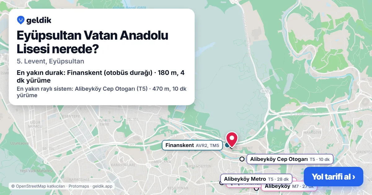 Where is Eyüpsultan Vatan Anadolu Lisesi: map with its location and the nearest stops, with walking times