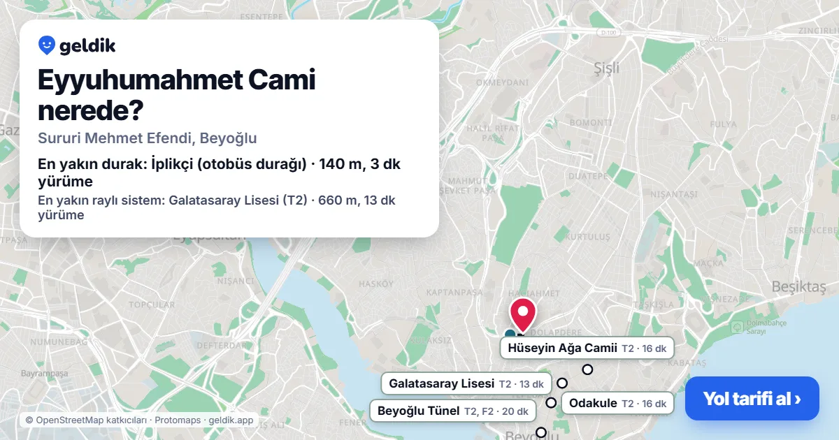 Where is Eyyuhumahmet Cami: map with its location and the nearest stops, with walking times