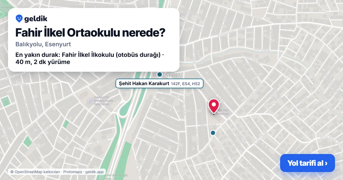 Where is Fahir İlkel Ortaokulu: map with its location and the nearest stops, with walking times