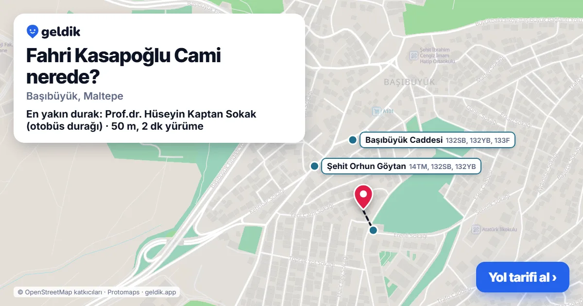 Fahri Kasapoğlu Cami nerede: haritada konumu ve en yakın duraklar, yürüme süreleriyle