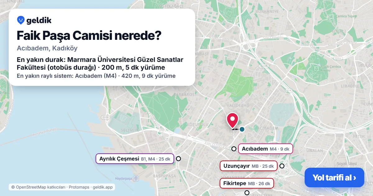Faik Paşa Camisi nerede: haritada konumu ve en yakın duraklar, yürüme süreleriyle