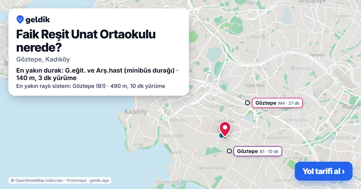 Where is Faik Reşit Unat Ortaokulu: map with its location and the nearest stops, with walking times