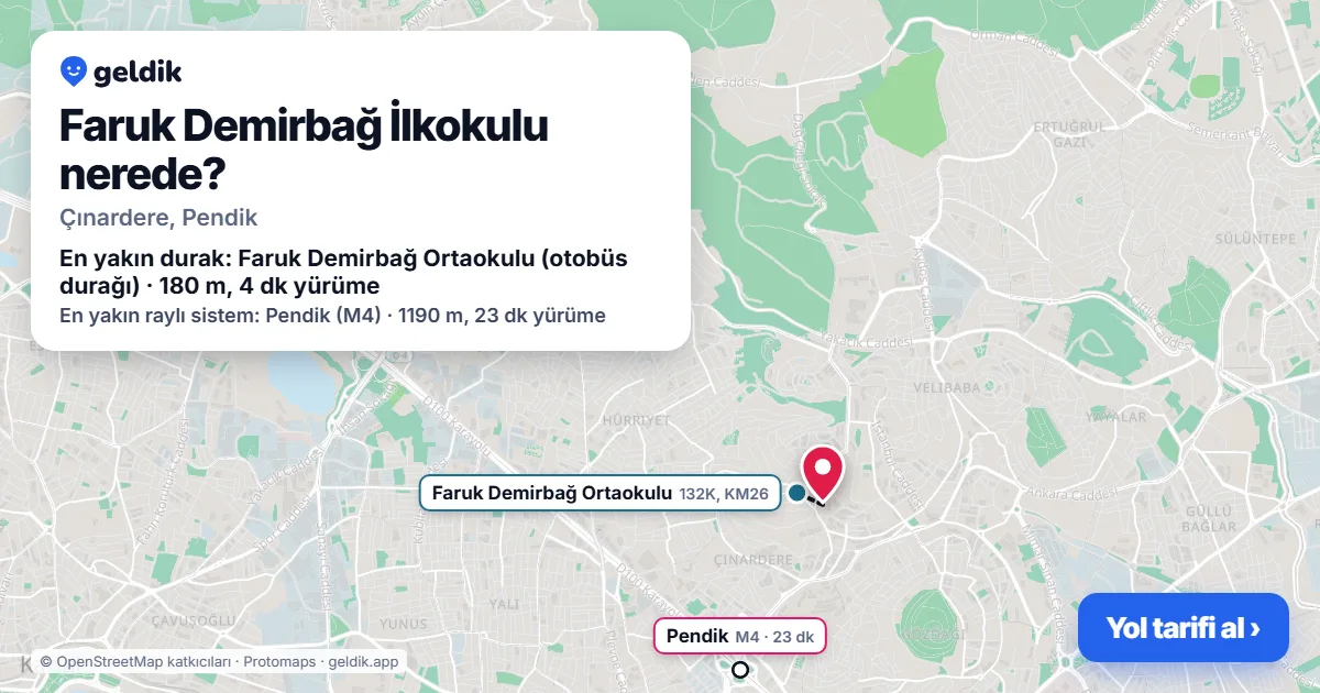 Where is Faruk Demirbağ İlkokulu: map with its location and the nearest stops, with walking times