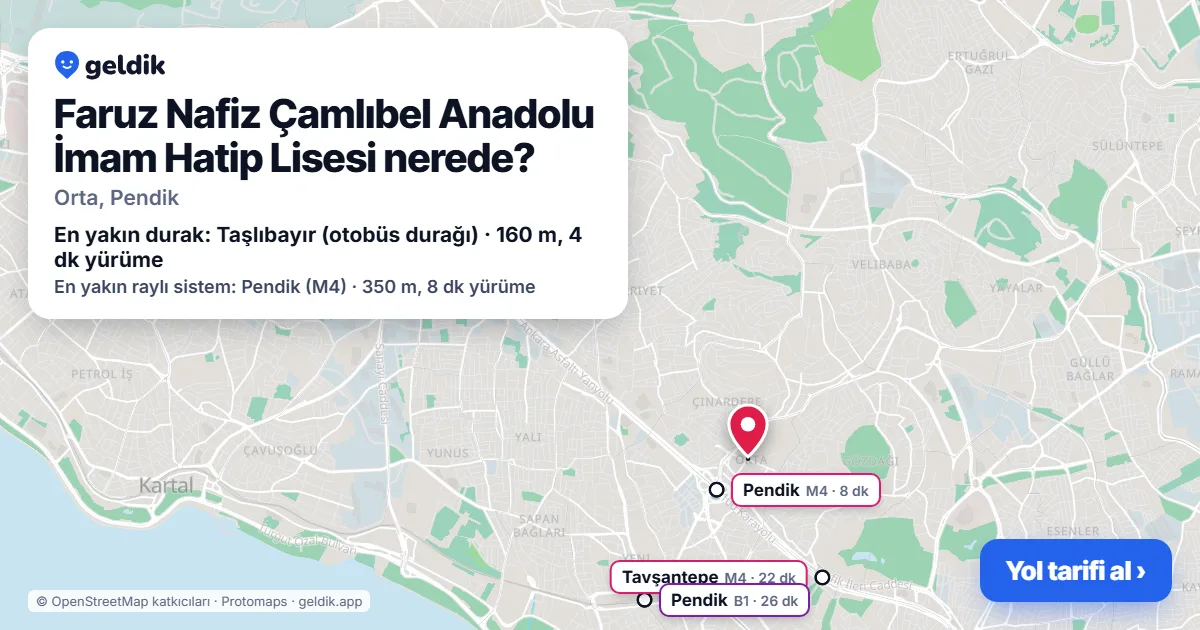 Faruz Nafiz Çamlıbel Anadolu İmam Hatip Lisesi nerede: haritada konumu ve en yakın duraklar, yürüme süreleriyle