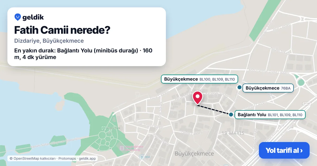 Where is Fatih Camii: map with its location and the nearest stops, with walking times