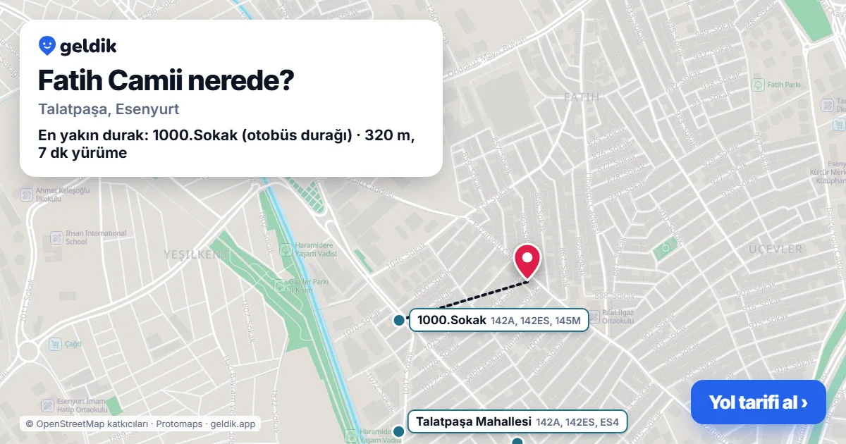 Fatih Camii nerede: haritada konumu ve en yakın duraklar, yürüme süreleriyle