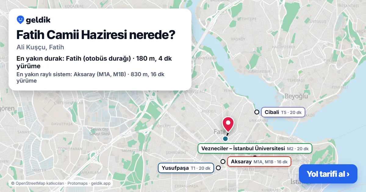 Where is Fatih Camii Haziresi: map with its location and the nearest stops, with walking times