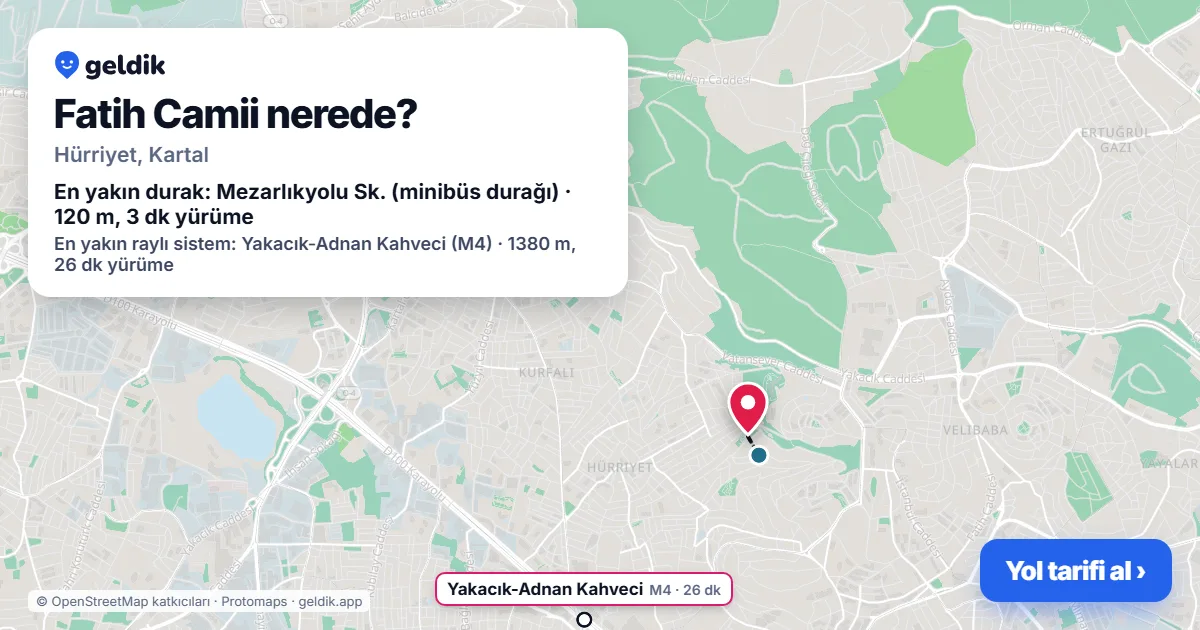 Where is Fatih Camii: map with its location and the nearest stops, with walking times