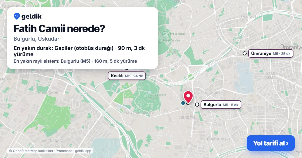 Where is Fatih Camii: map with its location and the nearest stops, with walking times