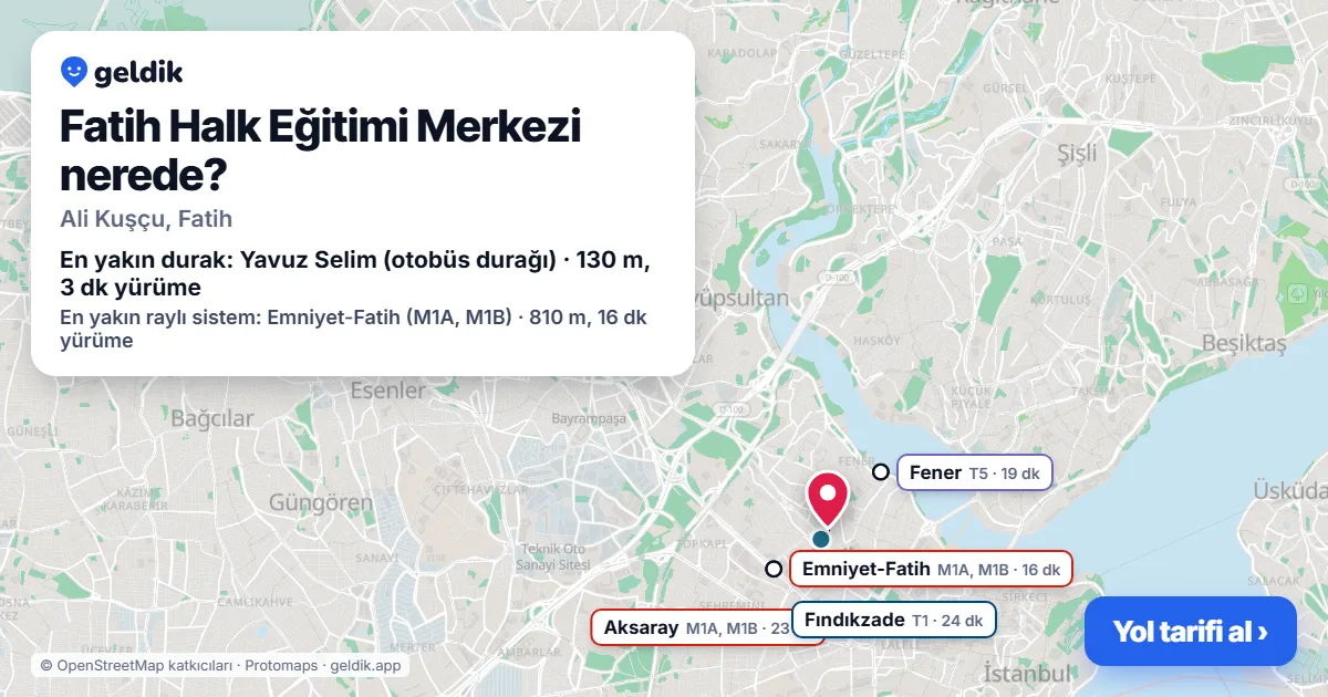 Where is Fatih Halk Eğitimi Merkezi: map with its location and the nearest stops, with walking times
