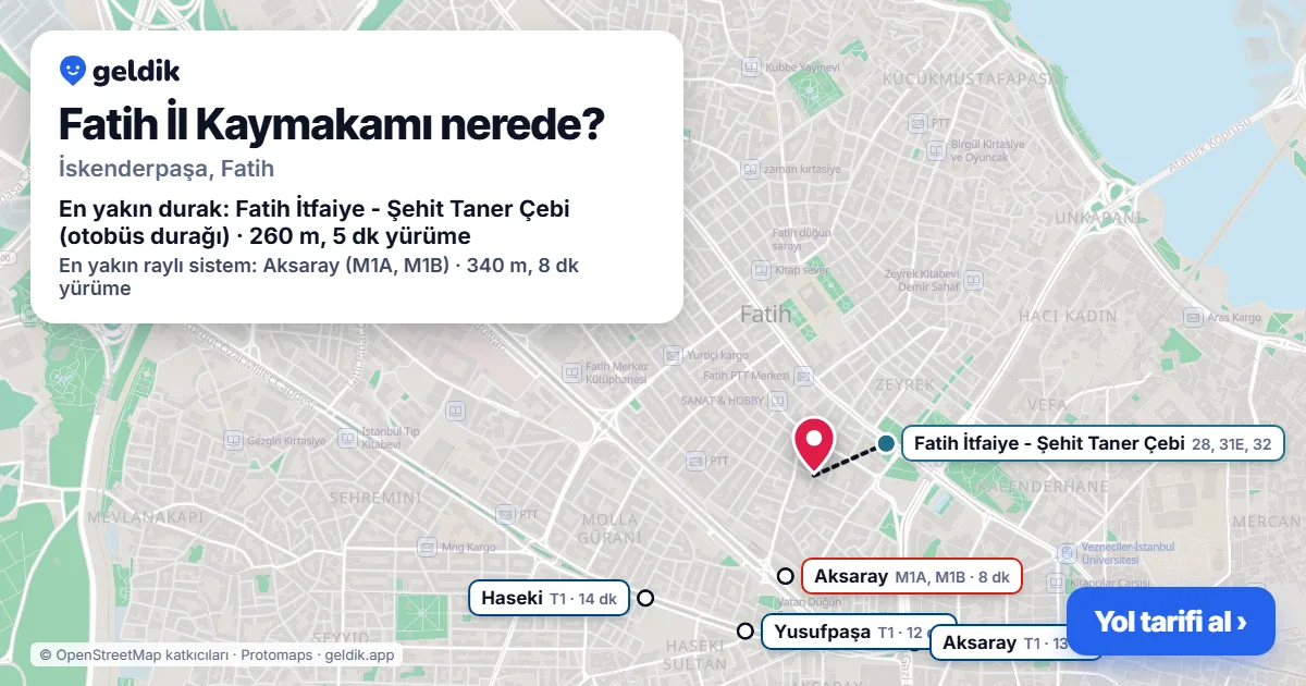 Where is Fatih İl Kaymakamı: map with its location and the nearest stops, with walking times