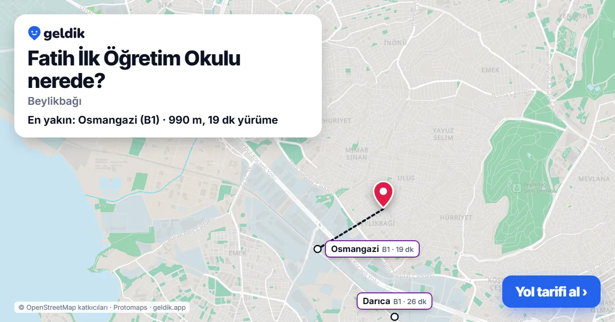 Fatih İlk Öğretim Okulu nerede: haritada konumu ve en yakın duraklar, yürüme süreleriyle