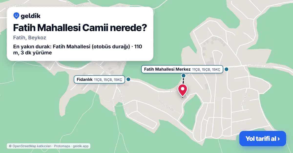 Fatih Mahallesi Camii nerede: haritada konumu ve en yakın duraklar, yürüme süreleriyle